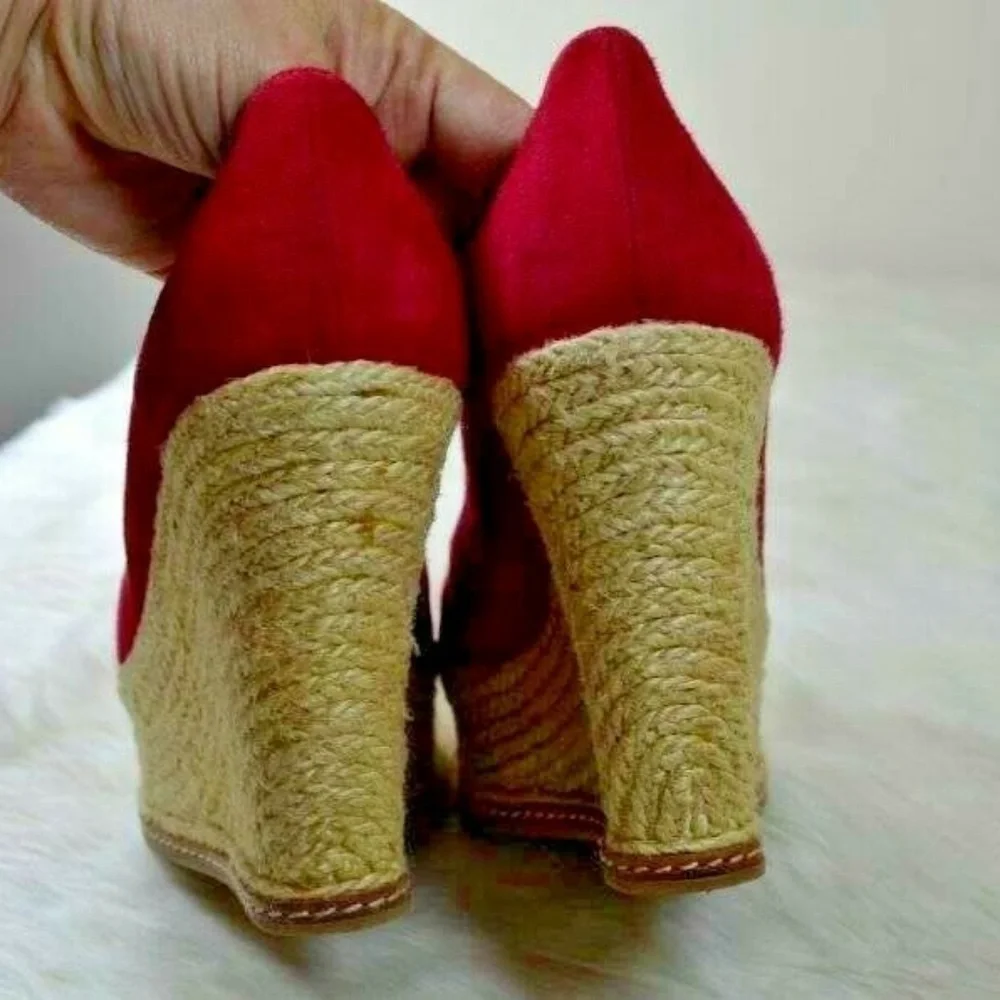 Pura Lopez Red Suede Platform Espadrilles